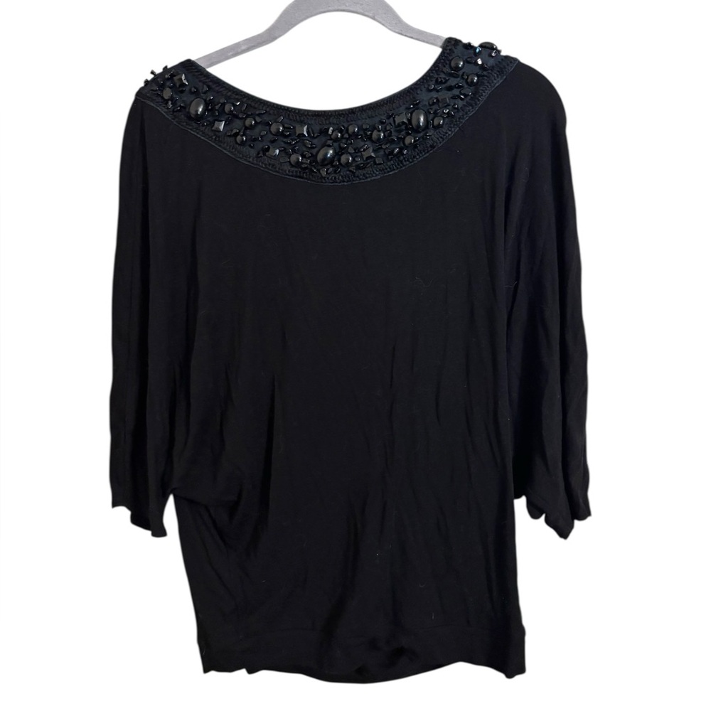 Alice‎ + Olivia Black Beaded Neck Dolman Sleeve Top